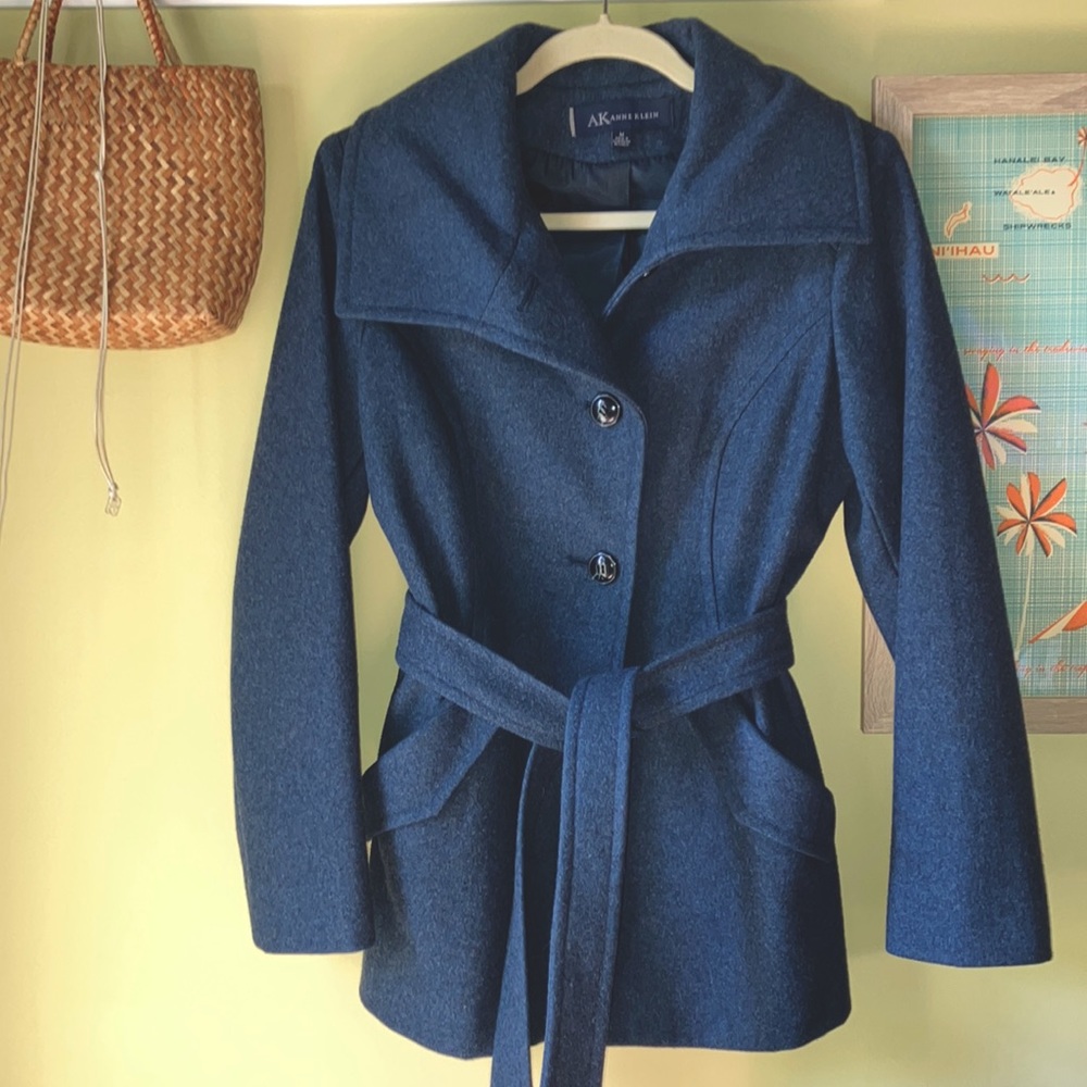 Anne Klein Med blue heather coat wool blend